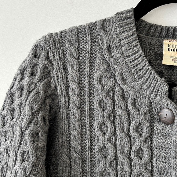 Kilronan Knitwear 100% Pure Merino Wool Gray Cardigan Made In Ireland - Picture 4 of 16